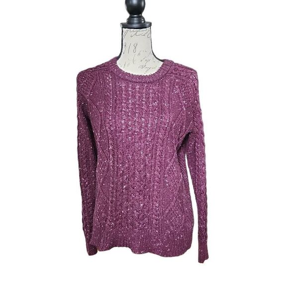Merona Women's Size Small Maroon Marled Cable Knit Crew Neck Sweater - Picture 1 of 6